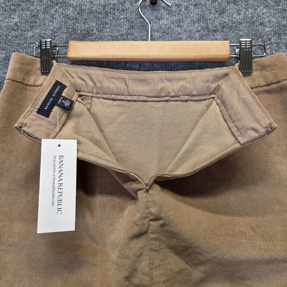 Banana Republic Skirt Womens 6 Khaki Corduroy Stretch Button Pockets Back Zip